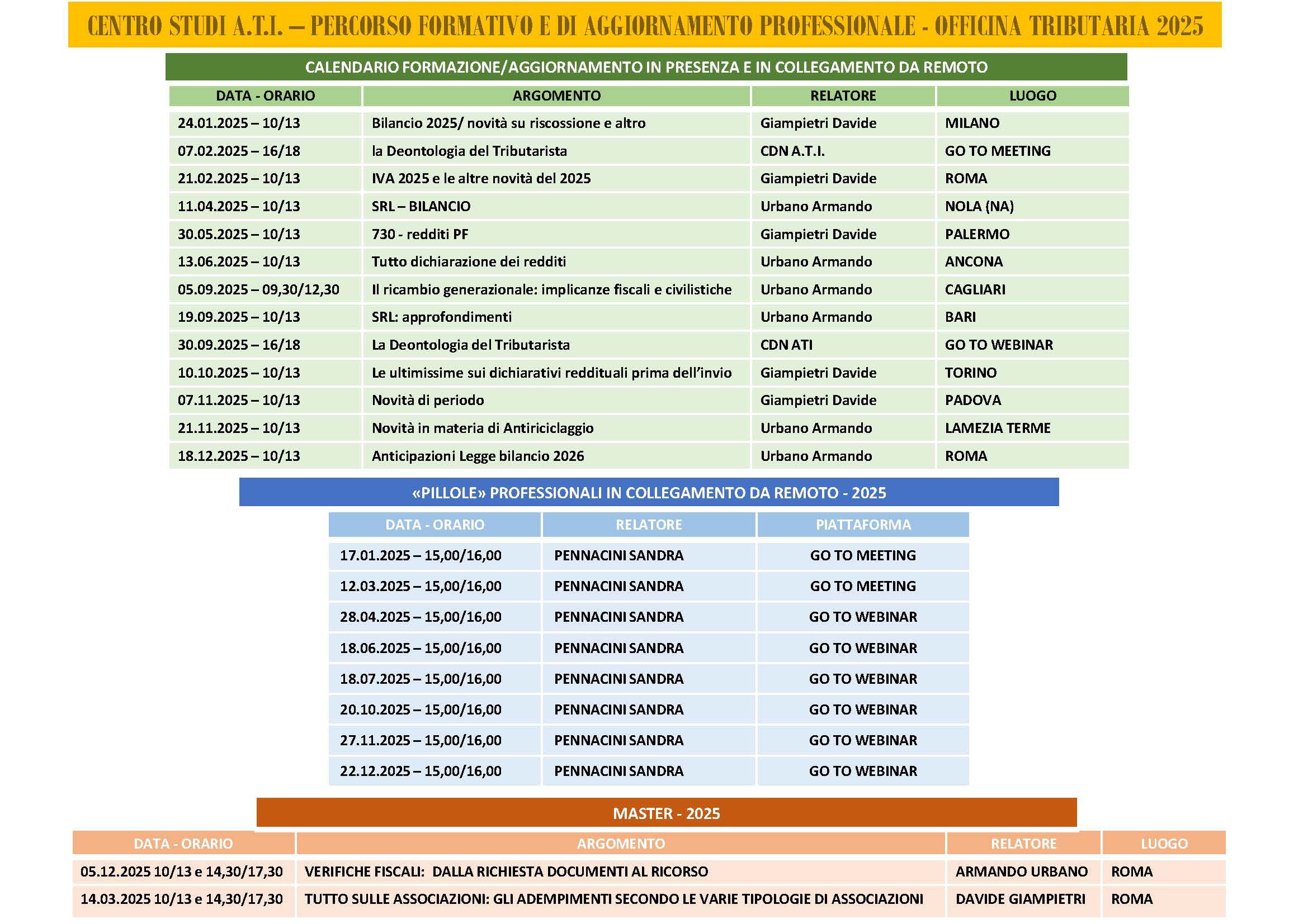 CALENDARIO OFFICINA TRIBUTARIA 2025 AGGIORNATO AL 04.06.2025